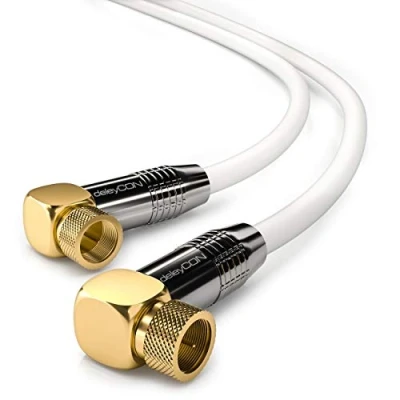 Afbeelding van deleyCON 2m SAT Antennekabel HDTV Satellietkabel Coaxiale Kabel 2x Hoekig F Stekker (90 Graden) naar Metalen Wit