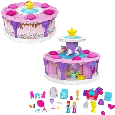 Afbeelding van Polly Pocket Birthday Cake verjaardagstaartset, countdown, 25 verrassingen om te ontdekken op een week, speelgoed voor kinderen vanaf 4 jaar, GYW06