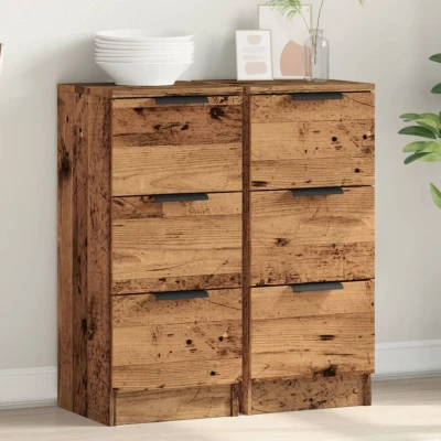 Afbeelding van Dressoirs 2 st 30x30x70 cm bewerkt hout oud houtkleurig