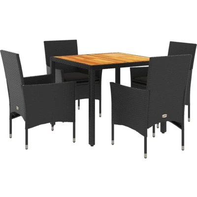 Afbeelding van vidaXL 5 delige Loungeset met kussens poly rattan en acaciahout zwart