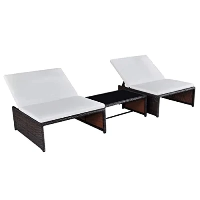 Afbeelding van Ligbedden 2 st met tafel poly rattan bruin