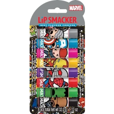 Afbeelding van Lip Smacker Marvel Collection, Avengers partypakket, 8 geurende lippenbalsems voor kinderen, geïnspireerd door superhelden, hydraterend en verfrissend