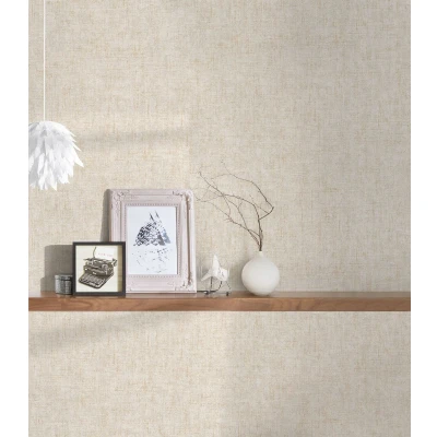 Afbeelding van UNI BEHANG Structuur beige creme goud metallic A.S. Création Greenery