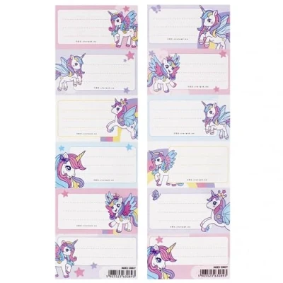 Afbeelding van Eenhoorn notitieboekstickers, schoolboek naamstickers, zelfklevende STICKERS SET VAN 12