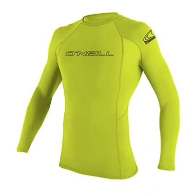 Afbeelding van O&#039;Neill Basic Skins L/S Crew Surfshirt Maat S Mannen geel/zwart