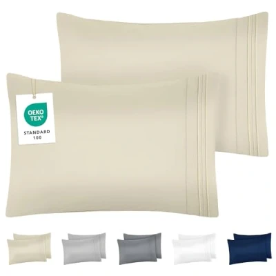 Afbeelding van Dreamzie Kussensloop, 40 x 70 cm, van geborstelde microvezel, Oeko Tex gecertificeerd, zachte kussensloop met geborduurde motieven, beige, 2 stuks