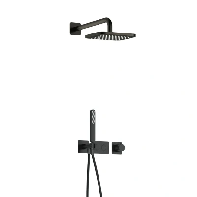 Afbeelding van Hotbath Gal Regendoucheset IBS41 Geborsteld Gunmetal PVD Staaf handdouche 22cm Hoofddouche Wandarm