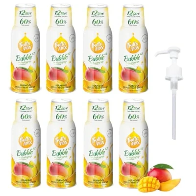 Image de 8 x FruttaMax Concentré de sirop fruits Moins sucre avec 60% convient pour machine à soda (8 500 ml) Mangue)