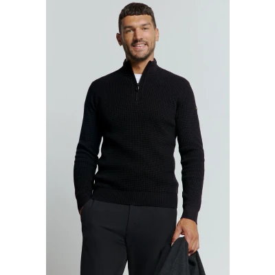 Afbeelding van No Excess Trui Jacquard Half Zip Zwart XXL