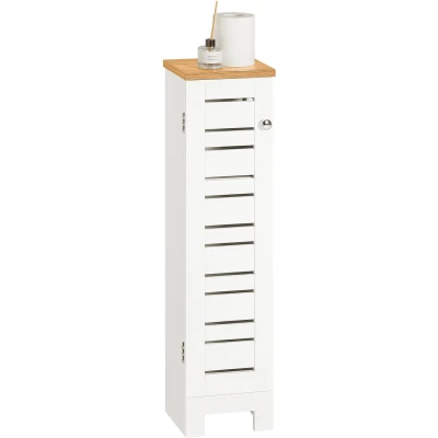 Afbeelding van SoBuy BZR85 W Vrijstaande toiletpapierhouder Toiletpapier Opbergkast Badkamerkast Zijkast Badkamermeubels Wit Natuurlijk ca. 20 x 75 18 cm