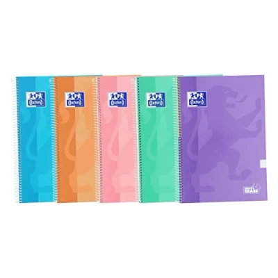 Afbeelding van OXFORD SCHOOL CLASSIC WRITE&amp;ERASE Notitieboek, spiraalbinding, extra hardcover, 4 x met rand, 80 vellen, pastelkleuren, 5 stuks