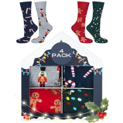 Afbeelding van soxo Damessokken, cadeauzakje voor heren, Kerstmis, 4 paar, 2 maten, paar kerstdoos 3