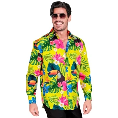 Afbeelding van Widmann Hawaii &amp; Carribean Tropisch Kostuum Summer Tropics Festival Overhemd Man Geel XXL Carnavalskleding Verkleedkleding