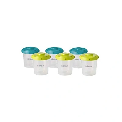 Afbeelding van BÉABA, 6 porties clip, stapelbaar, 100% luchtdicht, vriezer, 2e leeftijd, 200 ml, blauw/neonblauw