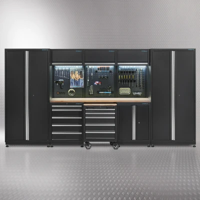 Afbeelding van Werkplaatsinrichting PREMIUM met eiken werkblad 385 cm breed
