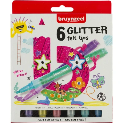 Afbeelding van Bruynzeel Kids Viltstiften Glitter, Set Van 6 Stuks In Geassorteerde Kleuren Viltstift