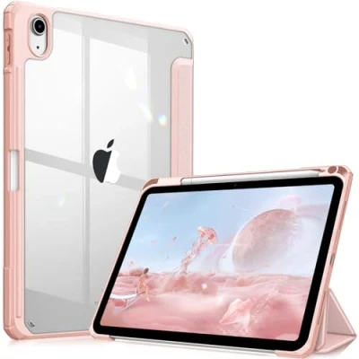 Afbeelding van FINTIE Hybride hoes compatibel met iPad 10e generatie 2022 (10,9 inch) [Ultradun] schokbestendige transparante beschermhoes geïntegreerde potloodhouder, automatische slaap/wake, roségoud