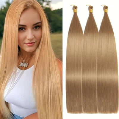 Afbeelding van Locescsoc Silky Straight Braiding Hair 3 verpakkingen vlechten haar voorgerekt synthetisch recht gehaakte voor vrouwen (7#, 71 cm, stuks)
