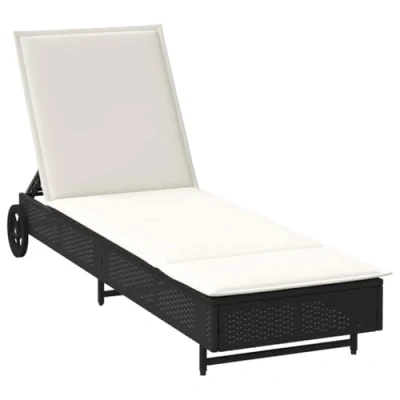 Afbeelding van vidaXL Ligbed met wielen en kussen poly rattan zwart
