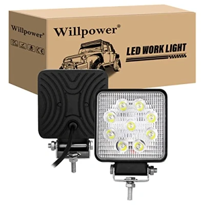 Afbeelding van Willpower Werklamp, ledstrip, 12 V, 27 W, 10 cm, waterdicht, IP67, spot, mistlampen, led werklampen voor 4 x motorfietsen, auto, vrachtwagen, tractor, SUV, boot, vierkant