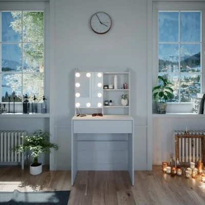 Afbeelding van Vicco kaptafel met licht Laura, Wit, 70 cm LED verlichting