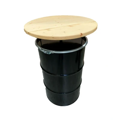 Afbeelding van 120L olievat statafel met houten blad