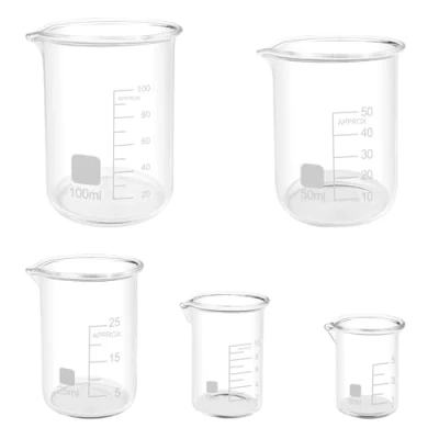 Afbeelding van Lixiluxia Set van 5 maatglazen, maatbeker borosilicaatglas 3.3, voor vloeistoffen, laboratoriumglaswerk, in maten, 100 ml, 50 25 10 ml