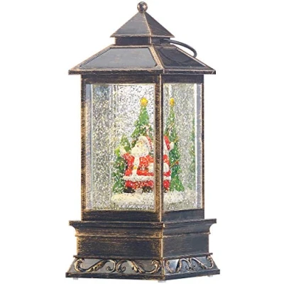 Afbeelding van infactory Kerstlantaarn: decoratieve led lantaarn met sneeuwwerveling, kerstman en boom (kerstsneeuwlantaarn, lantaarn, kerstglitter)