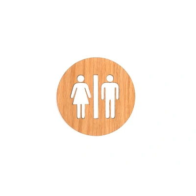 Afbeelding van Houten Pictogram Deurbordje / Toiletbordje Infobord 9cm Zelfklevend type Eiken (Man&amp;Vrouw)