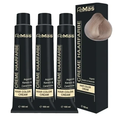 Image de FemMas Lot de 3 teintures super éclaircissantes pour cheveux, crème professionnelle, éclaircir jusqu&#039;à 5 tons, coloration permanente, résultats couleur éclatant et durable, naturel 900, 100 ml