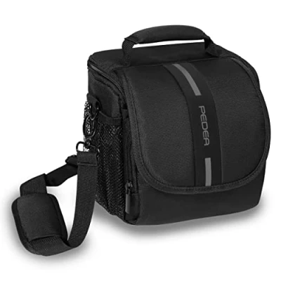 Afbeelding van PEDEA DSLR cameratas Essex fototas voor spiegelreflexcamera&#039;s met waterdichte regenbescherming, draagriem en accessoirevakken, maat M zwart/grijs