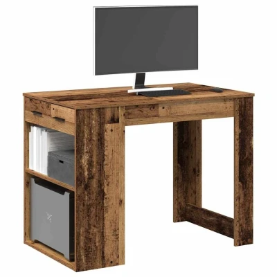 Afbeelding van vidaXL Bureau met lade en plank 102x62x77,5 cm bewerkt hout oud