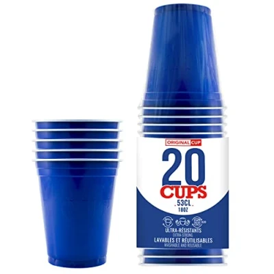 Afbeelding van Pak van x20 officiële originele Blauwe bekers 53cl American Cups Bier Pong Premium kwaliteit Herbruikbare plastic Hand en machinewas OriginalCup®