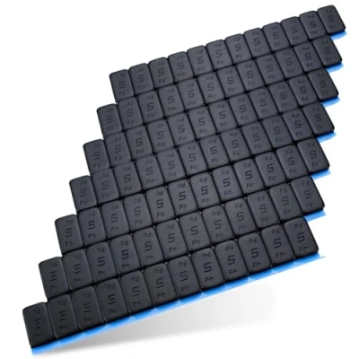 Afbeelding van 7 balanceergewichten zwart 12x5g I kleefgewichten stalen gewichten lijmzegel 60g met scheurrand verzinkt &amp; kunststof gecoat 0,42kg BLACK 5gx12
