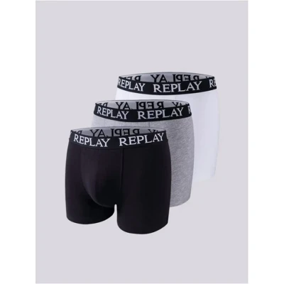 Afbeelding van Replay Boxer Style Basic CUFF LOGO 3 PACK Onderbroeken, Heren, Maat: Medium, Black/grey melange/white