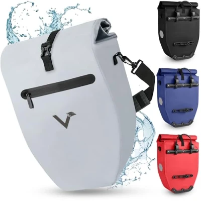 Afbeelding van Valkental ValkBasic 28L Grote en waterdichte bagagedragertas grijs reflecterend fietstas voor bagagedrager met reflectoren