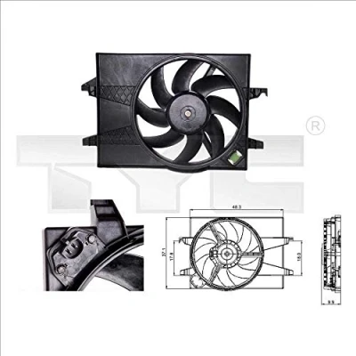 Afbeelding van TYC 810 0025 Radiator Ventilator voor voertuigen Met airco 360 250/300 ventilatorraamwerk, belastingsweerstand FORD: FIESTA 5