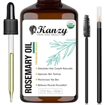 Afbeelding van Kanzy Rozemarijnolie voor haar, 60 ml, rozemarijnolie, puur baard, wenkbrauwen, wimpers en haargroei, geïrriteerde hoofdhuid behandeling van haaruitval