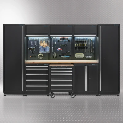 Afbeelding van Werkplaatsinrichting PREMIUM met eiken werkblad 325 cm breed