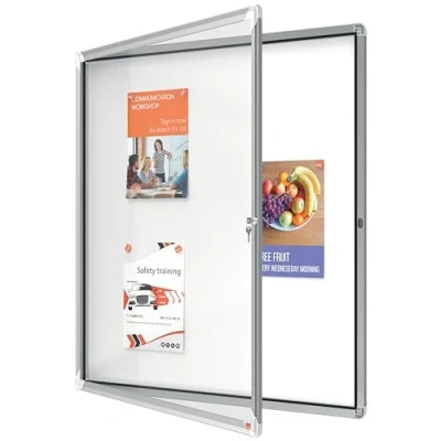Afbeelding van Nobo Premium Plus 1902581 afsluitbaar prikbord met magneetbord, ideaal voor buiten, 12 x A4, wit