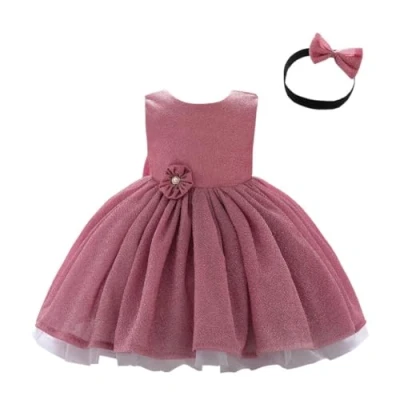 Afbeelding van Lito Angels Bruidsmeisjesjurk, ceremonie, bruiloft, Kerstmis, met hoofdband voor baby&#039;s, kinderen, meisjes, blauw, roségoud, zilver, stoffig roze, 9 12 maanden