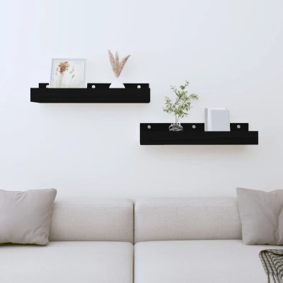 Afbeelding van Wandschappen 2 st 50x12x9 cm massief grenenhout zwart