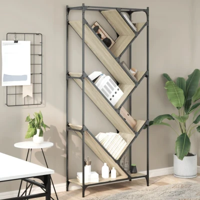 Afbeelding van Boekenkast 79x30x180 cm bewerkt hout en metaal sonoma eiken