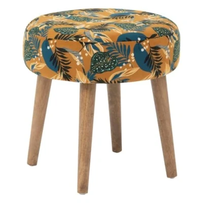 Afbeelding van Atmosphera Bijzet krukje Jungle Boogie okergeel hout/stof D38 x H40 cm Meubels Zitten