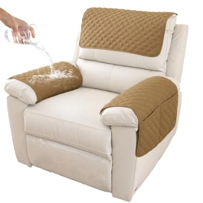 Afbeelding van GYHH Sofa Armsteun Cover, Hoofdsteunhoes voor Kantelbare Stoel Armhoes, Gewatteerde Antislip Stoelhoes (Camel, 1 Seat Recliner 3 stuks)