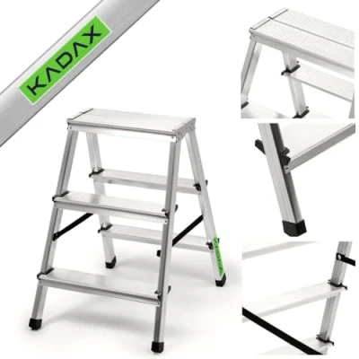 Afbeelding van KADAX trapladder van aluminium, klaptrede tot 125 kg, met antisliptreden, staande ladder, dubbelzijdige aluminium vouwladder, huishoudladder (3 treden)