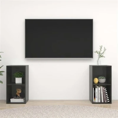Afbeelding van vidaXL Tv meubelen 2 st 72x35x36,5 cm bewerkt hout hoogglans grijs