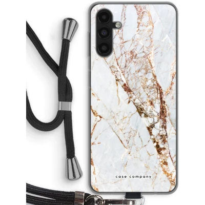 Afbeelding van Case Company® hoesje met Koord geschikt voor Samsung Galaxy A13 5G Goud marmer Telefoonhoesje Zwart Bescherming aan alle Kanten en Over de Schermrand