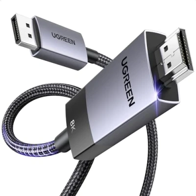 Afbeelding van UGREEN DisplayPort naar HDMI kabel 8K 60Hz 4K 240Hz 1.4 2.1 32,4Gbps DP HDR HDCP compatibel met Dell HP Insignia NVIDIA projector monitor nylon gevlochten (1M)