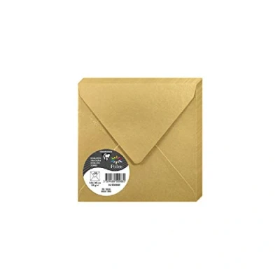 Afbeelding van Clairefontaine 50088C, verpakking met 20 enveloppen, vierkant formaat (14 x 14 cm), 120 g/m², goudkleurig, uitnodiging voor evenementen en overeenkomst, Pollen serie, glad papier van hoge kwaliteit